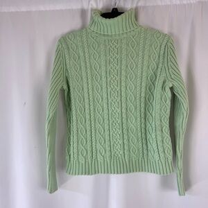 Valerie Stevens Cable Knit Turtleneck Sweater Women's S 100% Cotton mint Green